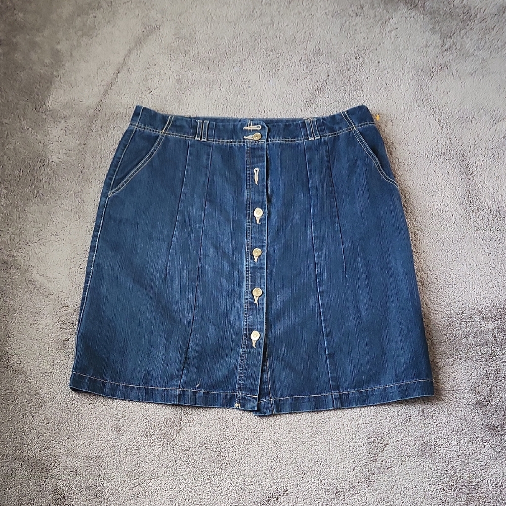 Izod Denim Mini Skirt Size 16 Blue Button Front Medium Wash